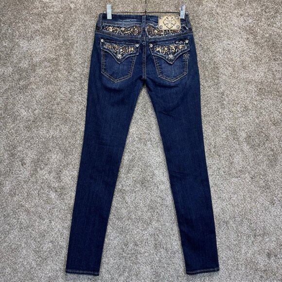 Miss Me Jeans Womens 26x31 Blue Signature Skinny Flap Pockets Distressed Denim - Picture 1 of 13